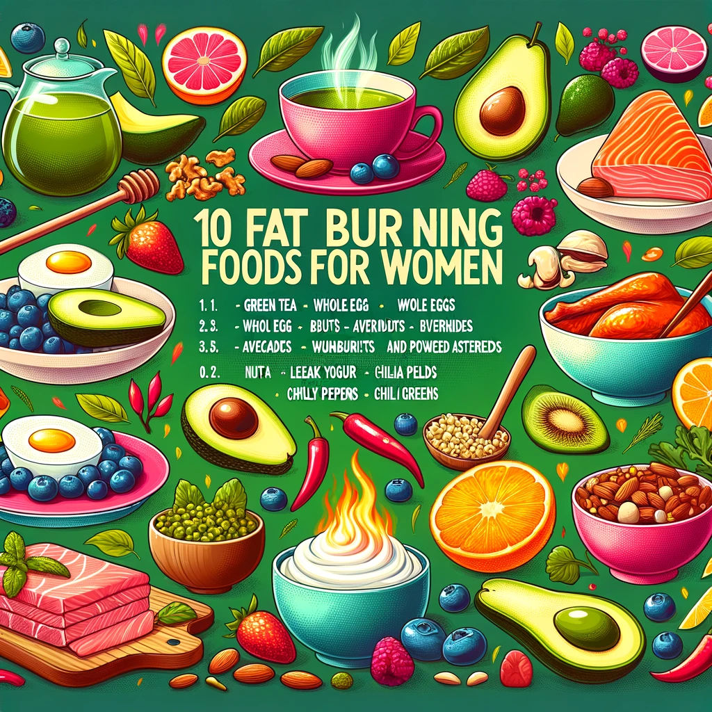 DALL·E-2024-03-14-19.37.37-Create-a-vibrant-and-informative-infographic-titled-10-Fat-Burning-Foods-for-Women-and-How-to-Incorporate-Them.-Include-visually-appealing-illustrat